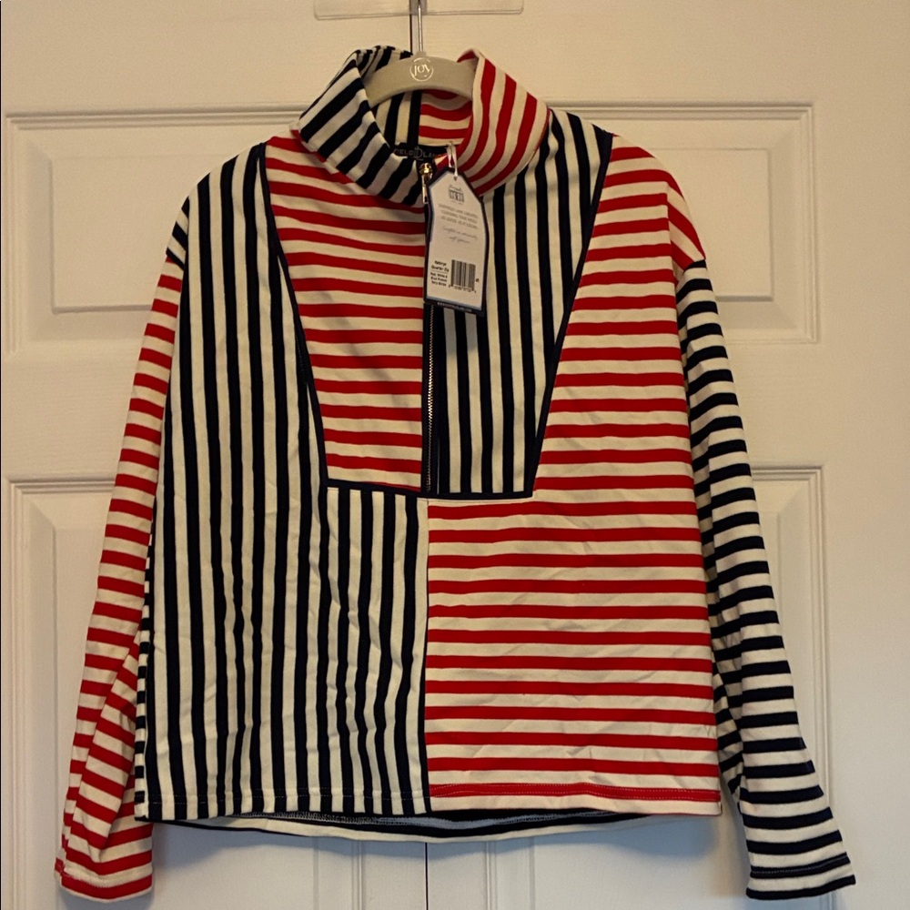 Duffield Lane Striped Quarter Zip in Red, White, and Blue